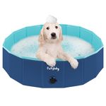 furrybaby Dog Pool, Durable Dog Paddling Pool with Quick Drainage Hole, Foldable and Non Inflatable, Thickened Kids Paddling Pool Small for Garden Baby Pet Puppy Cat Bath (Navy 80cm)