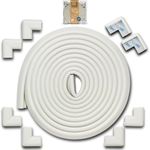 Roving Cove® 20.4 ft (18ft Edge + 8 Corners) 'Safe Edge® and Corner Cushion' - JJumbo Pack - OYSTER; Premium Childproofing Edge Corner Guard - PRE-TAPED CORNERS; Child Safety Home Safety Furniture Bumper and Table Edge Corner Protectors