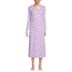 Lands' End Women's Cotton Long Sleeve Midcalf Nightgown, Blushed Lilac Flower Sprig, X-Large Petite