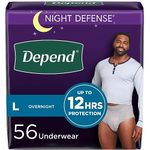 Depend Night Defense Adult Incontinence Underwear for Men, Disposable, Overnight, Large, Grey, 56 Count