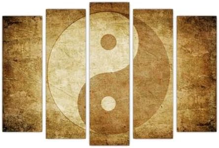 AREDE Set de 5 Impresiones de Pared Pinturas modernas de varios Paneles Arte Vintage Ying Yang Decoración de pared para oficina en casa, sala de estar y dormitorio | 120 x 80 cm | Lista Para Colgar