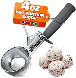 4 oz Ice Cream Scoop with Trigger Release #8 – Stainless Steel Versatile Tool for Baking, Cookies and Desserts | Durable, Easy-to-Clean, Dishwasher-Safe, Ergonomic Design for Precise Culinary Portions