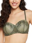 Clovia Women's Lace Padded Wired Full Cup Balconette Bra (BR2157K17_Green_36B)