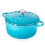 Cast Iron Pot with Lid – Non-Stick Ovenproof Enamelled Casserole Pot, Oven Safe up to 500° F – Sturdy Dutch Oven Cookware – Blue, 5-Quart, 24cm – by Nuovva