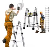 3.8M Lightweight Ladders Telescoping Ladder 12.5FT Dual Purpose Metal Telescopic Ladder with Stabilizer Bar&Non-Slip Feet 330lb Load Capacity(1.9M+1.9M)