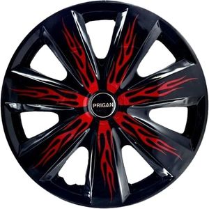 PRIGAN 14 Inch Universal Black Red Wheel Cover/Cap for All 14 Inch Cars (Size 14 Inch) (Set of 4 Pcs) (Press Fitting) Model- Firebolt Black Red 14