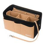 Simboom Bag Organiser Insert Handbag, Felt Bag Organizer Purse Organiser Bag in Bag Handbag Liner Tote Organiser Bag Pouch (Black and Beige, L)