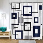 Modern Navy Blue Shower Curtain 72 x 72 inch Abstract Mid Century Geometric Bath Curtains Navy Black Grey Square Men Bathroom Decor Polyester Waterproof Fabric Shower Curtains Set with Hooks