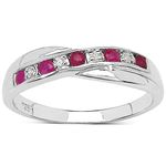 The Ruby Ring Collection: Ruby & Diamond Channel Set Crossover Eternity Ring in Sterling Silver (Size S)