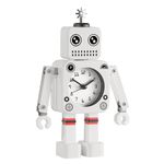 Torre & Tagus Robot Alarm Clock Customizable Charming Futuristic White Metal Time Piece