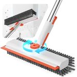 HelpX Floor Scrub Brush with Long Handle, 3 in 1 Scrape and Heavy-Duty Stiff Bristle Floor Scrubber Brush with Squeegee and Tweezer for Cleaning Tile Wall Deck (Orange and White)