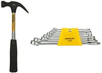 Stanley 70-963E Chrome Vanadium Steel Combination Spanner Set (8-Pieces) 51-152 Claw Hammer with Steel Shaft, 220 grams, (Black & Chrome)