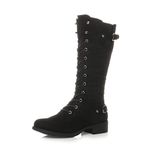 AJVANI Flat Low Heel Zip lace up Calf high Combat Military Boots Size 6 39 Black Suede