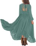 MITILLY Girls Boho Lace Flower Backless Crew Neck Long Sleeve Ruffle Swing Maxi Dress with Pockets 8 Years LG