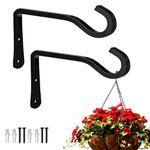 HZSOOCH 2Pack Hanging Basket Bracket, 6 Inch Wall Hanging Hooks Hanger, Heavy Duty Hanging Brackets with Screws for Flower Basket Plants Bird Feeder Wind Chimes (Black)