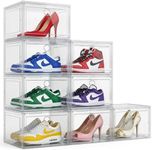 Yukui LLc Large Shoe Boxes Clear Plastic Stackable, 8 Pack Drop Side Shoe Storage Organizer with Magnetic Door, Shoe Container Sneaker Storage Display Case Fit up to US Size 13 CLEAR