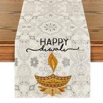 Artoid Mode Happy Diwali Table Runner, Indian Festival of Light Marigold Holiday Kitchen Dining Table Decoration for Indoor Outdoor Home Party Decor 13 x 72 Inch