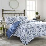 Laura Ashley- King Duvet Cover Set, Reversible Cotton Bedding Set, Includes Matching Sham(s) with Bonus Euro Sham(s) & Throw Pillow Covers (Elise Blue, King)