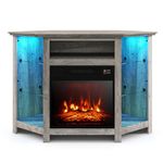 COSTWAY Electric Fireplace Insert TV Stand, Corner Entertainment Center with 16 Color LED Lights, 3-level Flame Fireplace Heater, Remote & Smart APP Control, TV Console for TVs up to 50" (Gray)