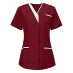 Scrubs Tops Doctors Hospital Care Work Shirt Scrubs Beauty Tunic Costumes Work Top for Ladies Beauty Tunics for Women UK 2024 New Healthcare Tunic V Neck Health Care Uniform Healthcare Uniform Red