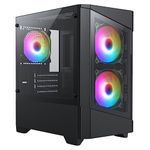 CiT Level 1 Micro-ATX PC Gaming Case M/ATX with Tempered Glass Front & Side Panels with 3 x RGB Rainbow Fans Included | Black