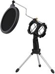 Dreokee Desktop Microphone Tripod Stand, Shock Mount Desk Mic Holder with Pop Filter Net for Podcast Chatting Meeting Live Lecture