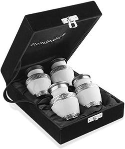Reminded Small Cremation Urns for Human Ashes, Mini Keepsake Set of 4 White and Silver with Velvet Case