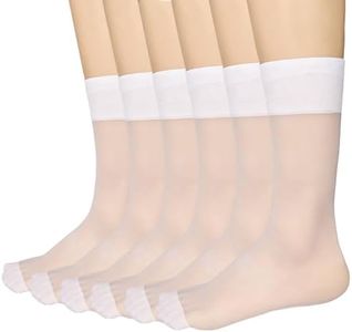 Mcool Mary Womens Nylon Sheer Socks White Crew Stocking Ultra Thin Cool See Through Calf High Silk Socks for Women, 6pairs(white), 5-9