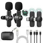 Wireless Lavalier Microphone for iPhone/ipad/Android,Wireless Lapel Clip on Microphone(2 Microphones with 2 Receivers) Plug-Play Auto-Sync for Facebook,YouTube,Video/Vlog Recording,Live Stream,TikTok