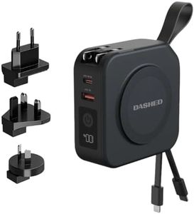 Travelpod 5-in-1 Travel Charger Power Bank - Global Compatibility, Wireless Charging, 10,000mAh - iPhone, AirPods, iPad, Watches, Samsung, Android - Includes 4 Universal Adapters (Black)