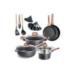 Bakken-Swiss 14-Piece Kitchen Cookware Set – Granite Non-Stick – Eco-Friendly – for All Stoves & Oven-Safe - Marble coatin