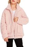 Arshiner Girls Sherpa Zip Up Lapel High Neck Warm Winter Jacket 4-12 Years Pastel Pink 5t