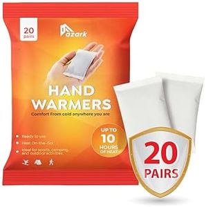 azark Unisex Disposable Hand Warmers 20 Pack, Up to 10 Hours Heat Instant Fast Heating Packs for Men & Women Portable Pocket Size, Ideal for Sports, Camping, Hiking, Travel, Skiing, Cold Weather