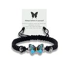 Always Believe in Yourself Butterfly Bracelet--Adjustable String Butterfly Bracelets,Adjustable Hand Woven Bracelets,Always Believe in Yourself Butterfly Bracelet for Teen Girls,Cute Butterfly Charm Bracelets Valentine's Day Gift for her,Friendship Couple Bracelets (Black + Blue, handmade)