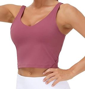 Women’s Longline Sports Bra Wirefree Padded Medium Support Yoga Bras Gym Running Workout Tank Tops (Rose red, Small, s)