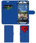 ACM Strap Leather Flip Case Compatible with HTC Desire Eye Mobile Front & Back Cover Blue