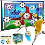 MOONTOY Soccer Ball Game Set for Kids, Indoor Outdoor Backyard Toss Soccer Goal Game for Toddlers 3-8 Year Old, Soccer Birthday Gifts for Boys 3 6 8 9 with Velcro Balls, Foldable Flannel Goals