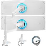 ARES WING Dual Monitor Arm for Ultrawide Heavy Duty Curved Monitor Stacking, Fits 17-49 Inch, Vertical Gas Spring Double Monitor Mount with USB, Adjustable Dual Monitor Mount for Desk, White