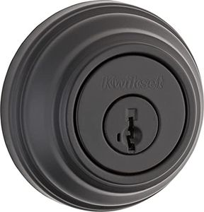 Kwikset 980 Deadbolt Deadbolt Lock, Matte Black Round Exterior Keyed Front Entry Door, Pick Resistant SmartKey Rekey Security, Single Cylinder Dead Bolt, with Microban Protection