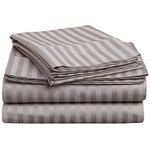 SRP Linen SRPLINEN 100% Cotton 800 Thread Counts 24" Extra Deep Pocket Super Soft Stripe Sheet Set (King, Silver Grey)