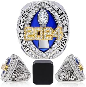 Officentra Fantasy Football Ring 2024| Heavy FFL Champion Ring with High-Grade Gift Box Gold Silver Tone Plated Award Trophy for Fantasy Football League Winner