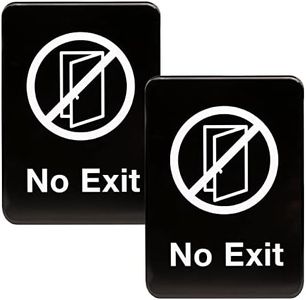 Excello Global Products No Exit Sign: Easy to Mount Informative Plastic Sign with Symbols 5" x 7", Pack of 2 (Black)