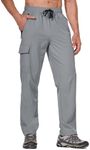 BALEAF Men's Hiking Pants Cargo Quick Dry Water Resistant Elastic Waist Straight Leg Lightweight UPF50+ for Work Frost Gray Size XXL