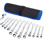 SORAKO Ratcheting Wrench Set Flex Head, 12-Piece SAE Ratchet Combination Wrench Kit with Bit Socket Adapter, 1/4″ - 13/16″ Chrome Vanadium Steel Wrenches with Roll Pouch