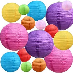 BEISHIDA 16Pcs Colorful Paper Lanterns Multi-Color Chinese/Japanese Hanging Round Paper Lanterns for Wedding, Birthday, Baby Shower, Classroom,Party,Home Decoration(Size of 4”, 6”, 8”, 10”)