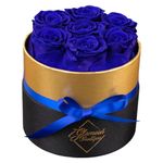 GLAMOUR BOUTIQUE 7-Piece Forever Flowers Round Box - Preserved Roses, Immortal Roses That Last A Year - Eternal Rose Preserved Flowers for Delivery Prime Mothers Day & Valentines Day - Blue