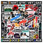 CodersParadise Pack of 60 F1 Formula One Racing Vinyl Stickers for Laptop, Journal, Diary, Guitar, Mobile Case - Waterproof Residue Free Multicolor Stickers - 3 Inches for Metal, Glass