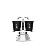 Bialetti Mini Express Induction 2-Cup Stovetop Espresso Maker with Cups, Silver/Black