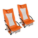 CAMPHILL Folding Portable Beach Chair,Low Back Lightweight Beach Chairs with Cup Holder & Cooler bag & Side Pocket 2 Pcs