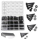 huruirui Nuts and Bolts Washers Assorted Set,M3 M4 M5 M6 Black Hex Socket Head Cap Screws Bolts and Nuts Kit 500pcs, Thread Machine Hex Bolt Set Fastener Repair Tools Assortment Kit with 4 Wrench